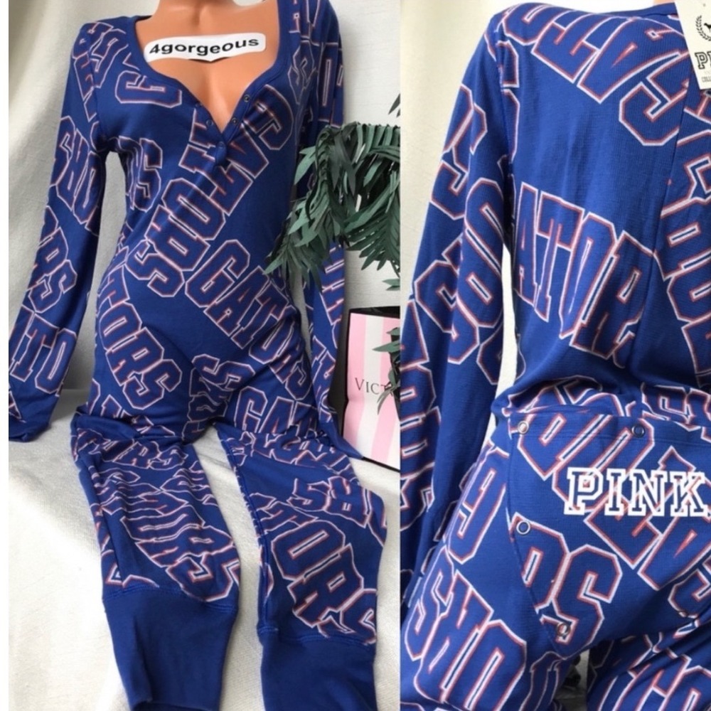 Victoria's Secret PINK Florida Gators Thermal Union Suit Blue Small Long Sleeve